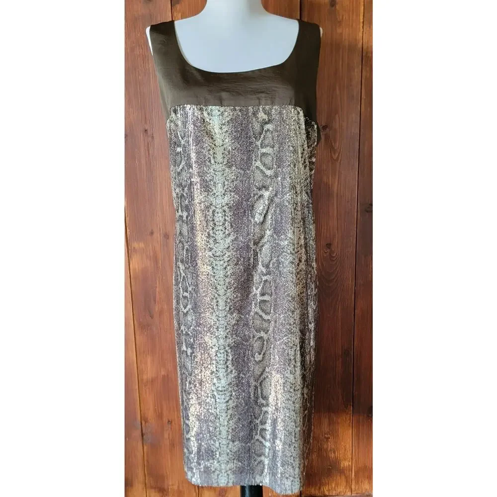 J. Taylor 16 Brown‎ Sequin Snakeskin Sheath Dress Cocktail Party Glam Sparkle ✨